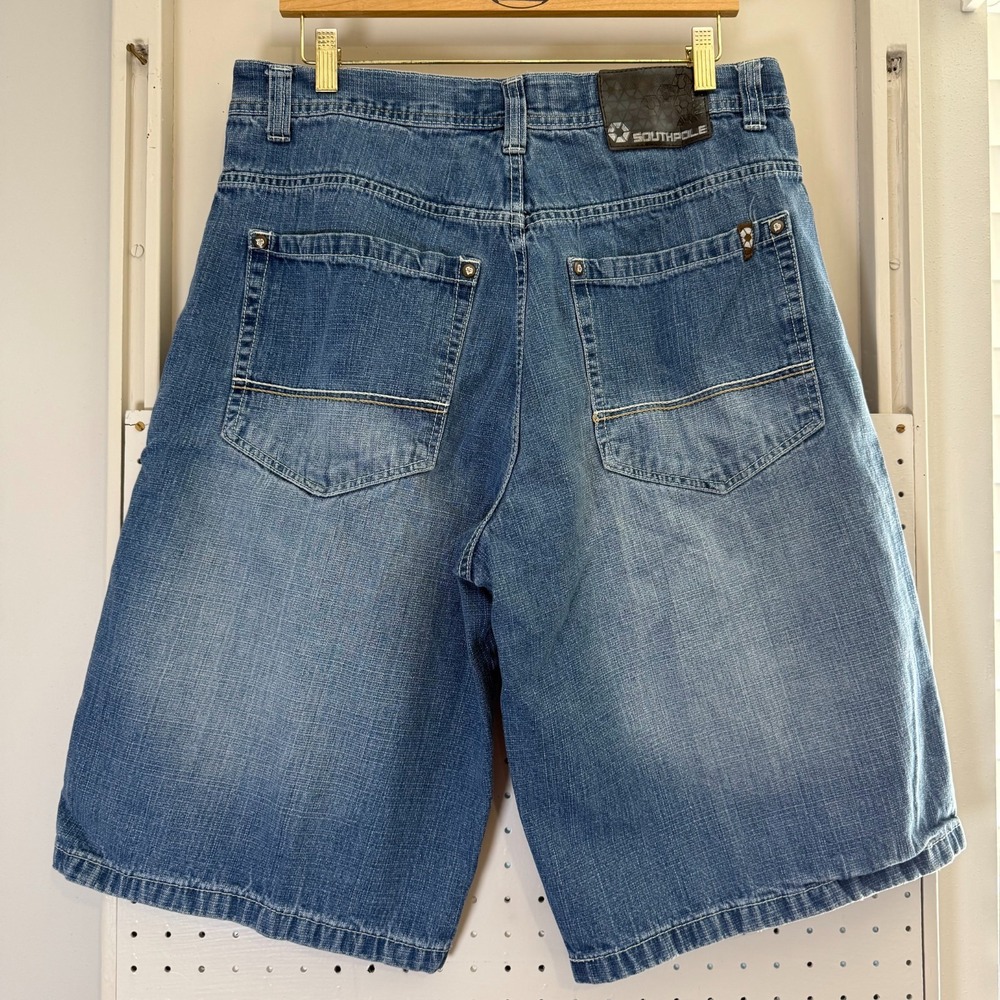Southpole Jeans Shorts Men's 36 Blue Medium Wash Denim Pockets Zip Fly Baggy Y2K